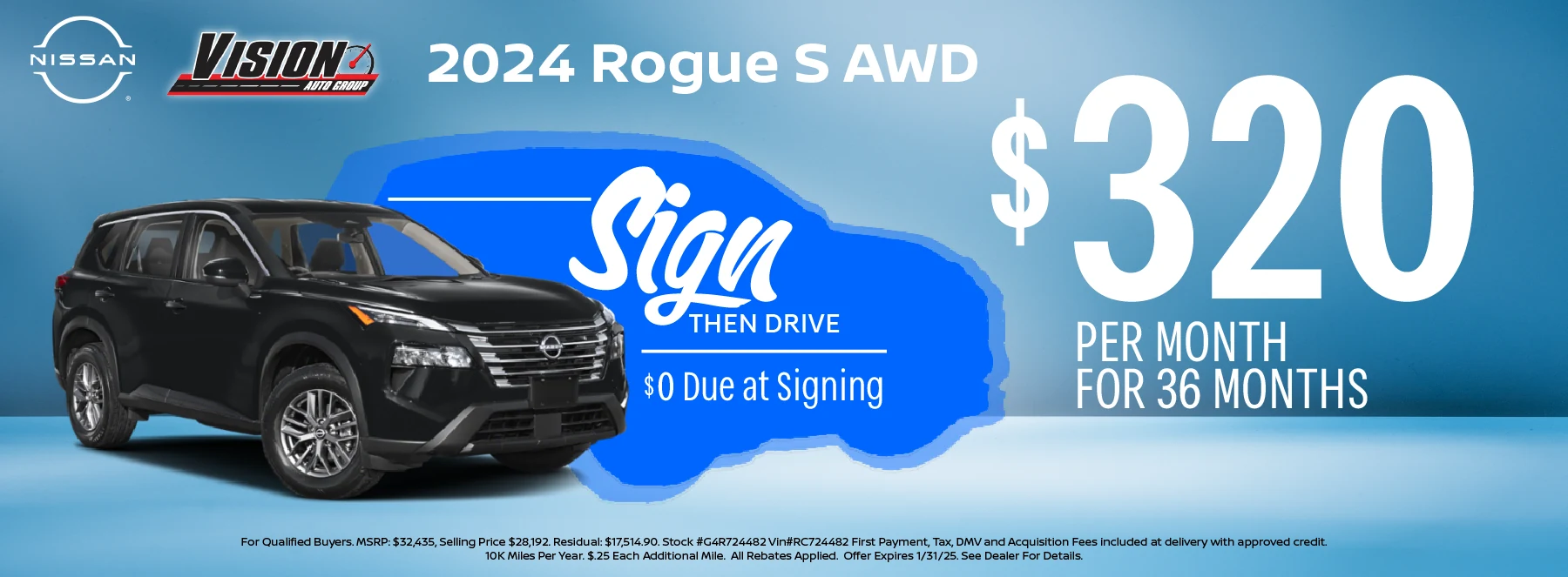 ATLANTIC COAST AUTOMOTIVE — VINI Banner 01082025 2024 Rogue S AWD 1800x663