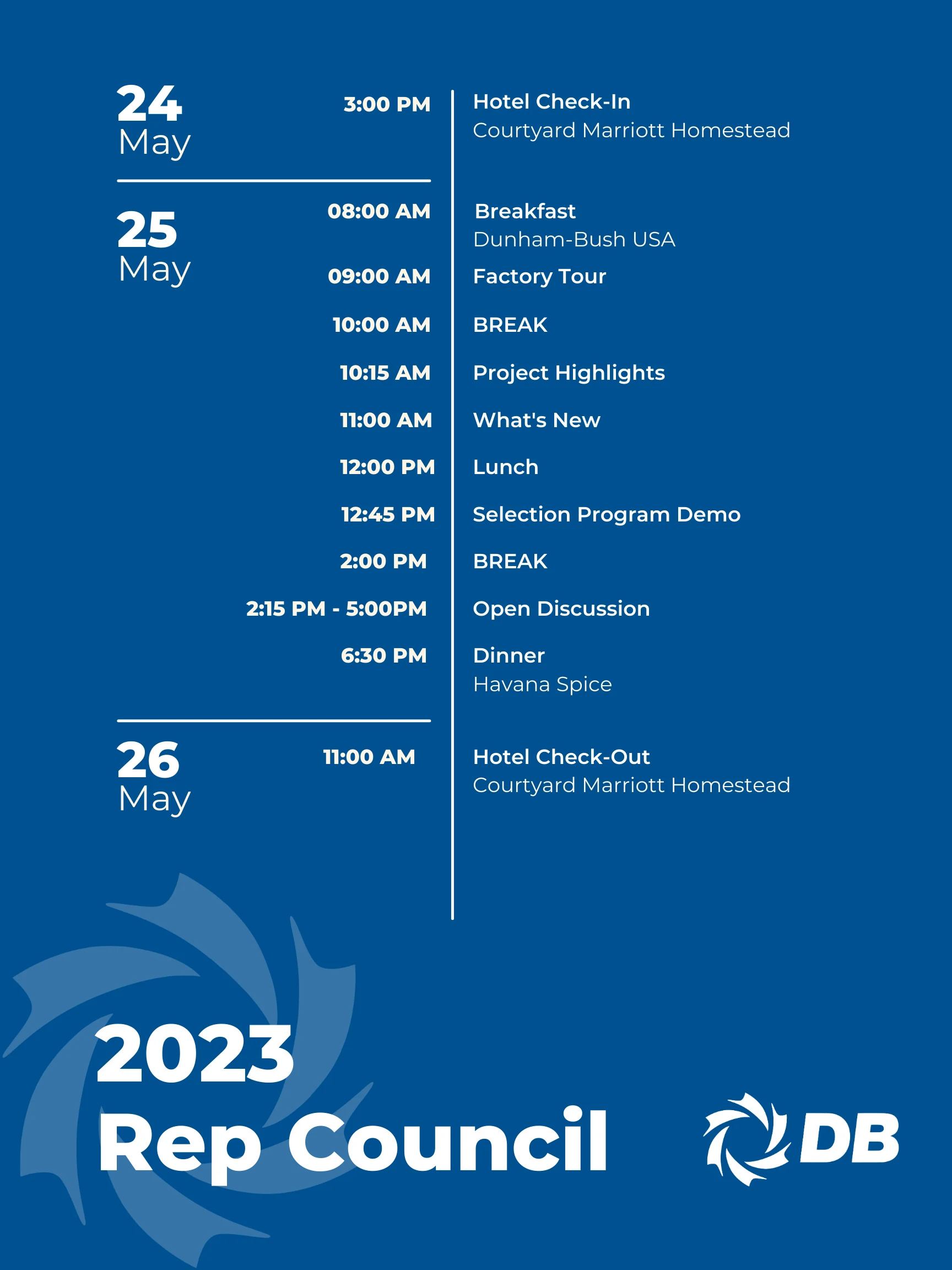 DUNHAM-BUSH USA — rep council schedule